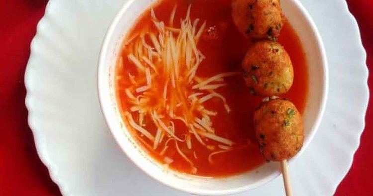 Mexican Tomato Soup with Cottage Cheese Balls Recipe